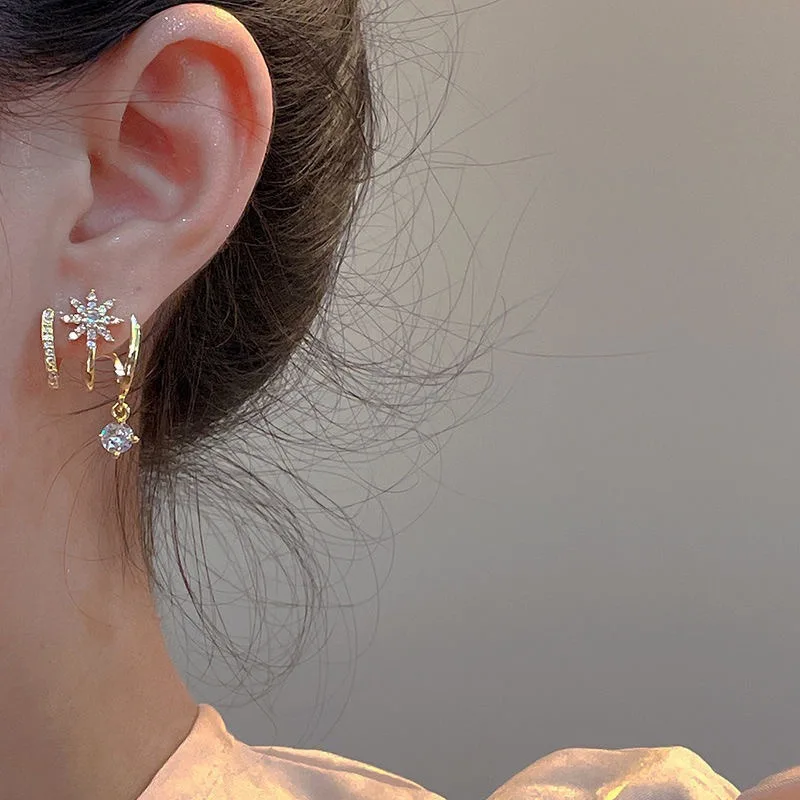 여성용 절묘한 마이크로 상감 반짝이 지르콘 스터드 귀걸이, 한국 스타일 럭셔리 귀걸이, 소녀 파티 템퍼러먼트 주얼리, 신제품
