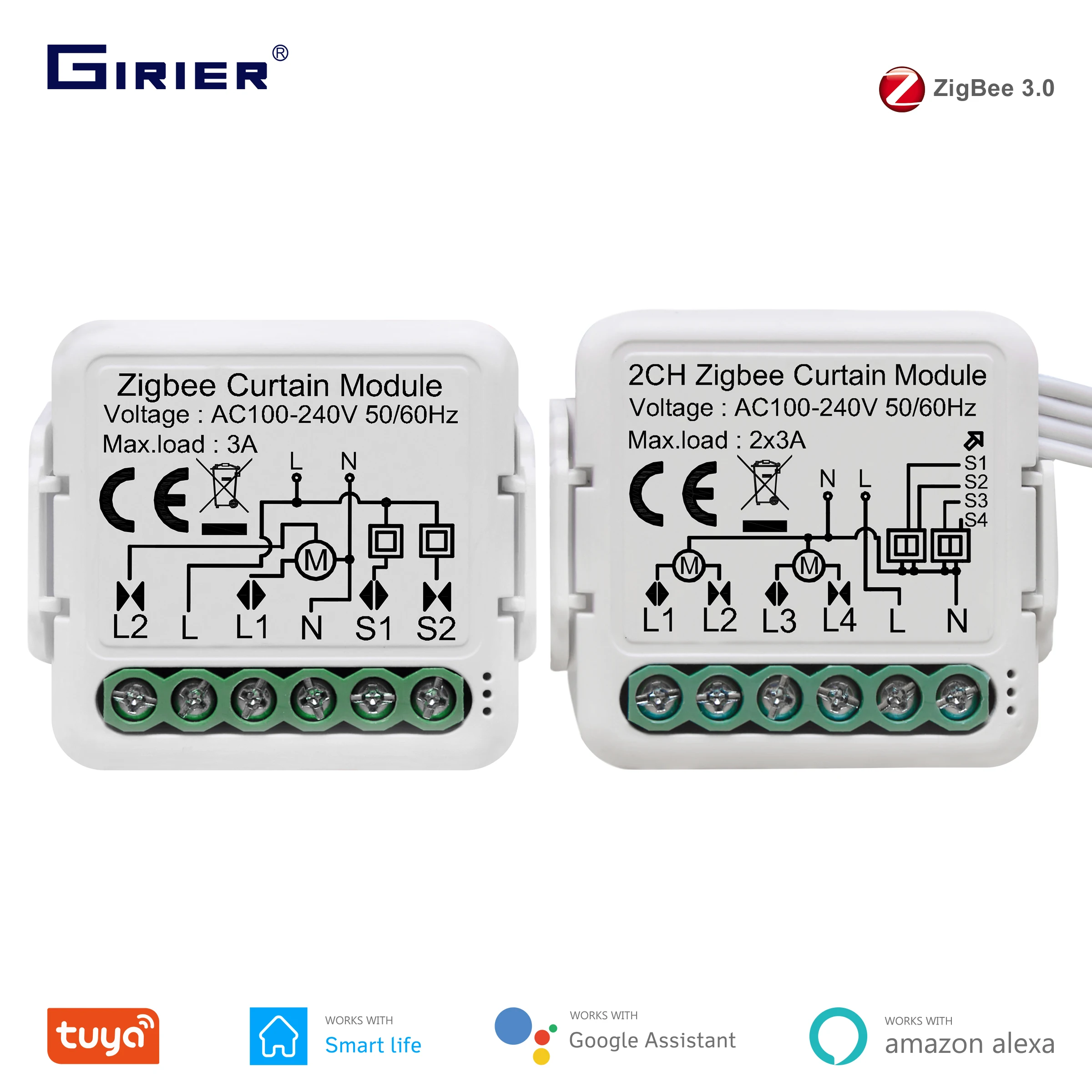 GIRIER Tuya ZigBee 3.0 롤러 블라인드 셔터 전기 모터 용 스마트 커튼 스위치 모듈 Alexa Google 홈으로 1/2 갱 작업 title=GIRIER Tuya ZigBee 3.0 롤러 블라인드 셔터 전기 모터 용 스마트 커튼 스위치 모듈 Alexa Google 홈으로 1/2 갱 작업