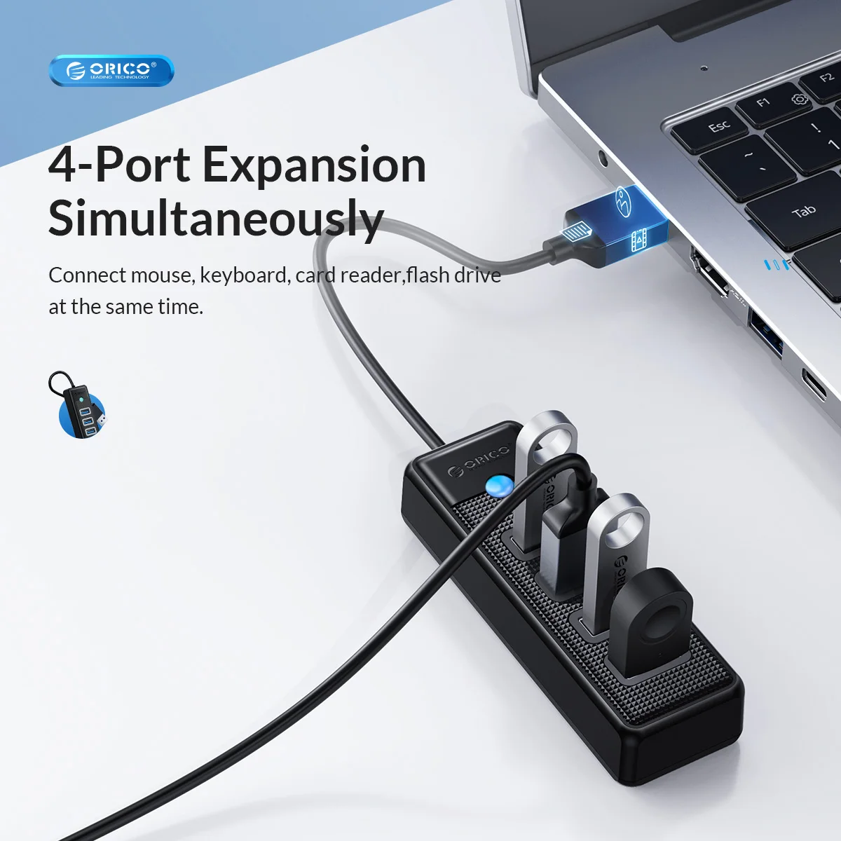 ORICO 5Gbps USB 3.0 허브 다채로운 4 포트 고속 미니 분배기 OTG 어댑터 데스크 PC 컴퓨터 액세서리 HUAWEI Xiaomi