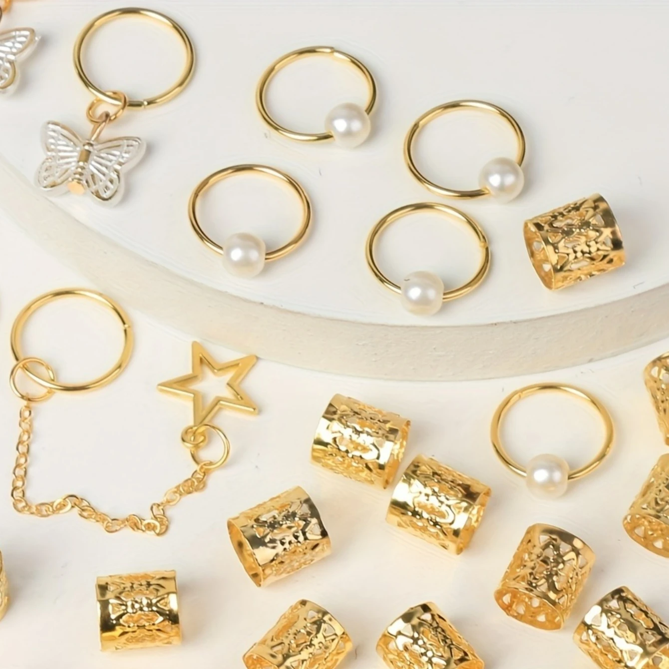 28 Pcs 머리 끈 커프스, 머리 매력 Dreadlock 쥬얼리 끈 쥬얼리 머리 끈 반지 머리 장식 쥬얼리 머리