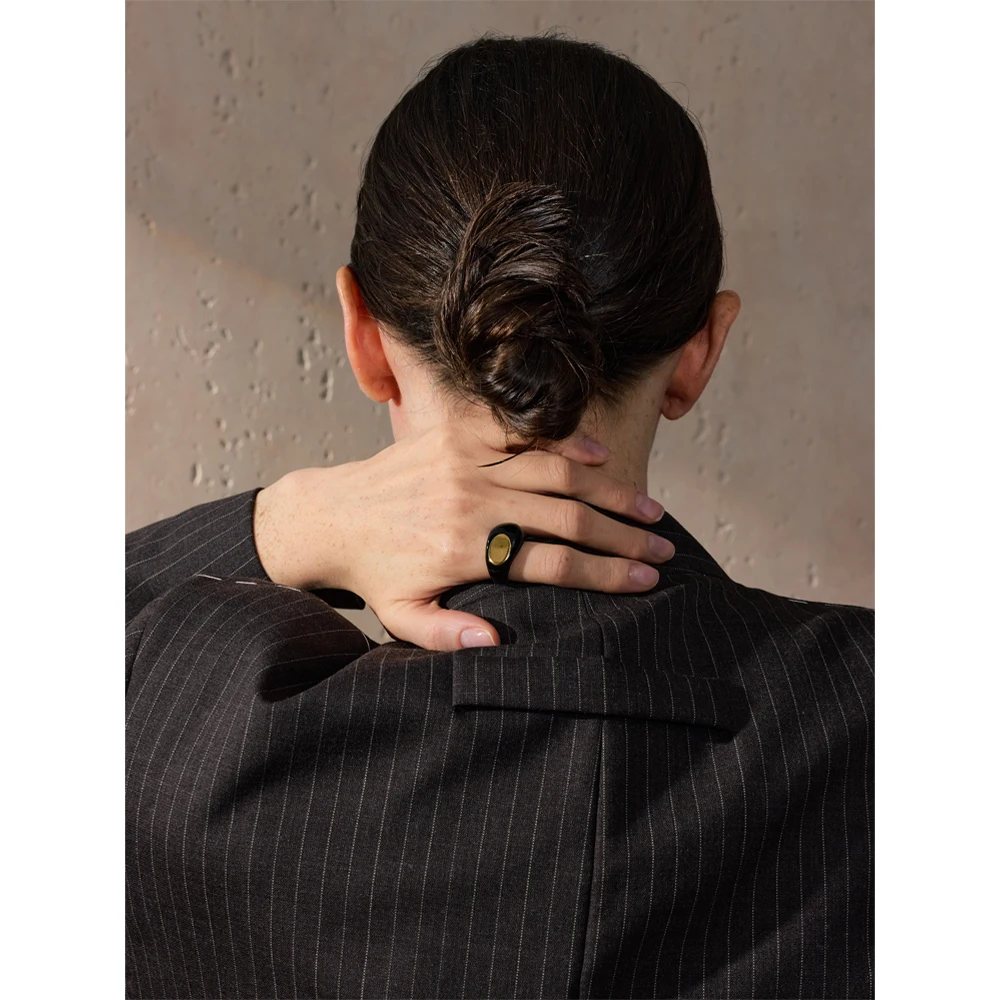 이햅업 6789 # 스테인레스 스틸 블랙 에나멜 기하학 316L 독특한 반지 미니멀리스트 질감 방수 손가락 특이한 보석 새로운