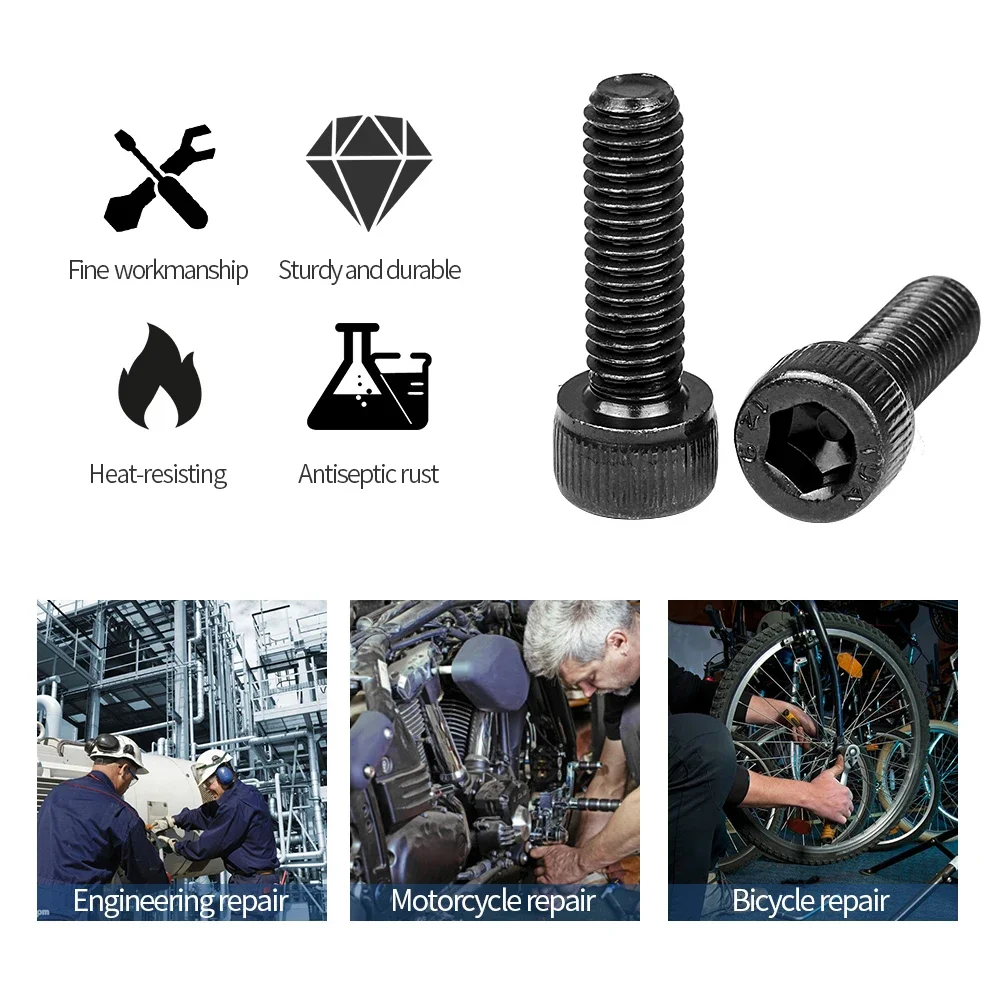 NINDEJIN 육각형 육각 소켓 캡 헤드 나사 볼트 M1.6 M2 M2.5 M3 M4 M5 M6 M8 M10 12.9 등급 탄소강 알렌 나사 DIN912