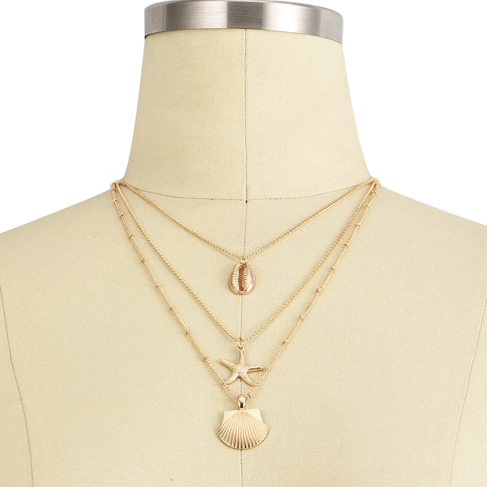 빈티지 불가사리 멀티 레이어 목걸이 & 펜던트 여성용, 소녀 골드 컬러 비치 스타일 초커 롱 목걸이 2019 BOHO 쥬얼리