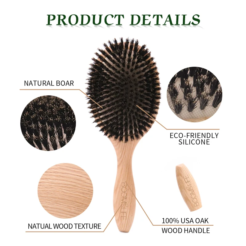 BOOMSLIFE 멧돼지 강모 헤어 브러시 여성용 빗 헤어 우드 헤어 브러시 Detangle Straightener Brush 헤어 빗 이발사 액세서리