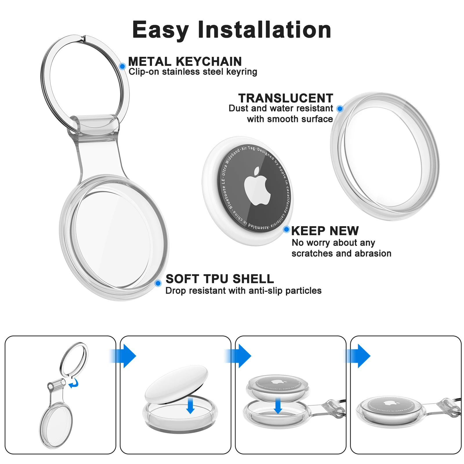 애플 에어태그용 방수 분실 방지 키체인 거치대 TPU 케이스, 에어 태그 개 고양이 애완 동물 칼라 키 트래커, 보호 풀 커버