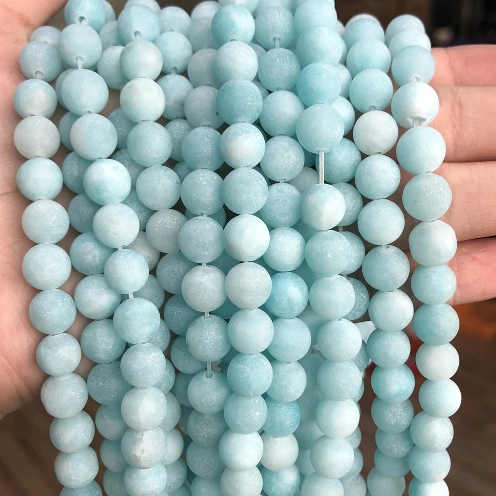 천연 석재 매트 Amazonite 라운드 비즈 보석 만들기 Perles 보석 루즈 비즈 Diy 팔찌 목걸이 15 