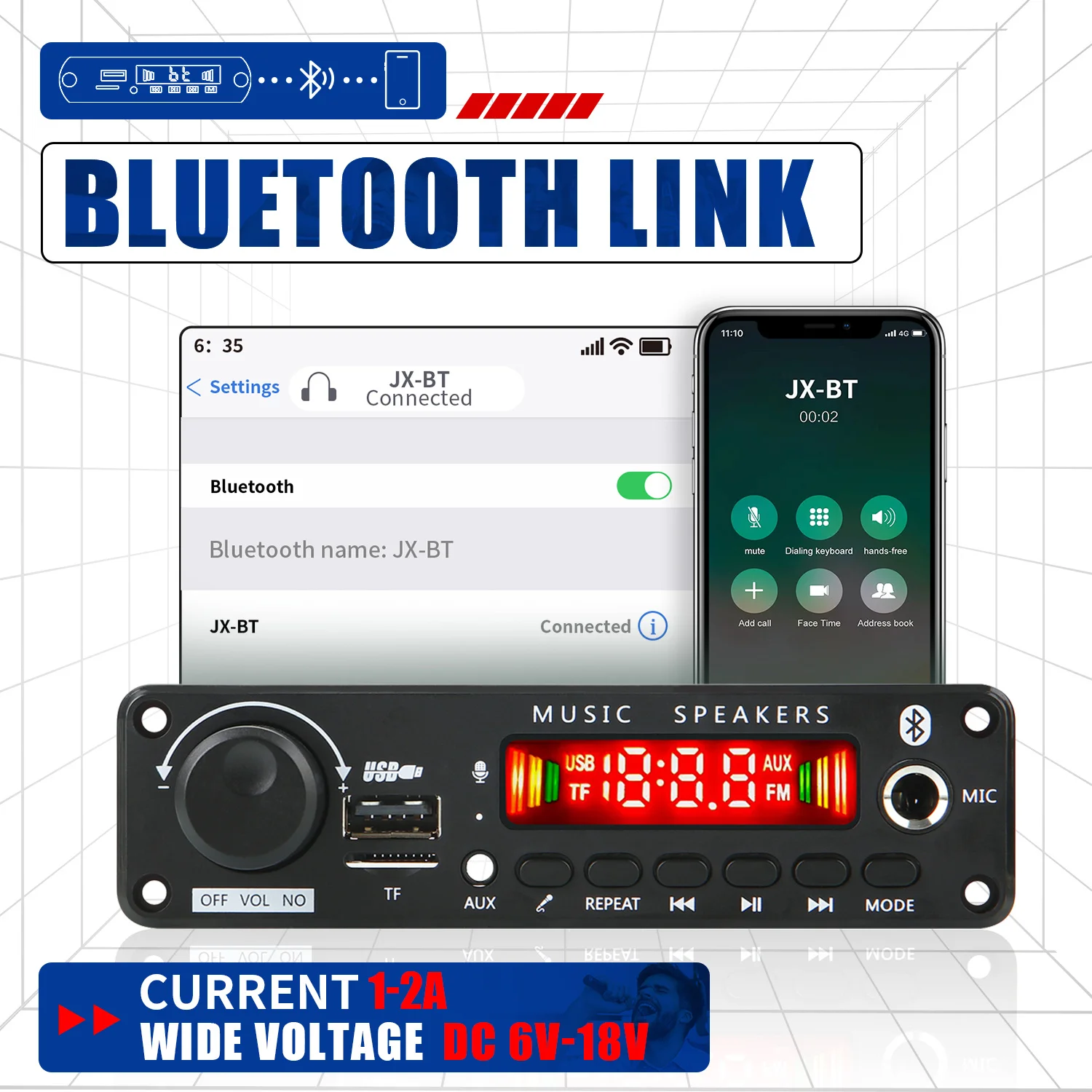 DC 12V 50W 증폭기 블루투스 5.0 MP3 플레이어 디코더 보드 FM 라디오 TF USB 3.5mm AUX 모듈 블루투스 수신기 차량용 키트 오디오