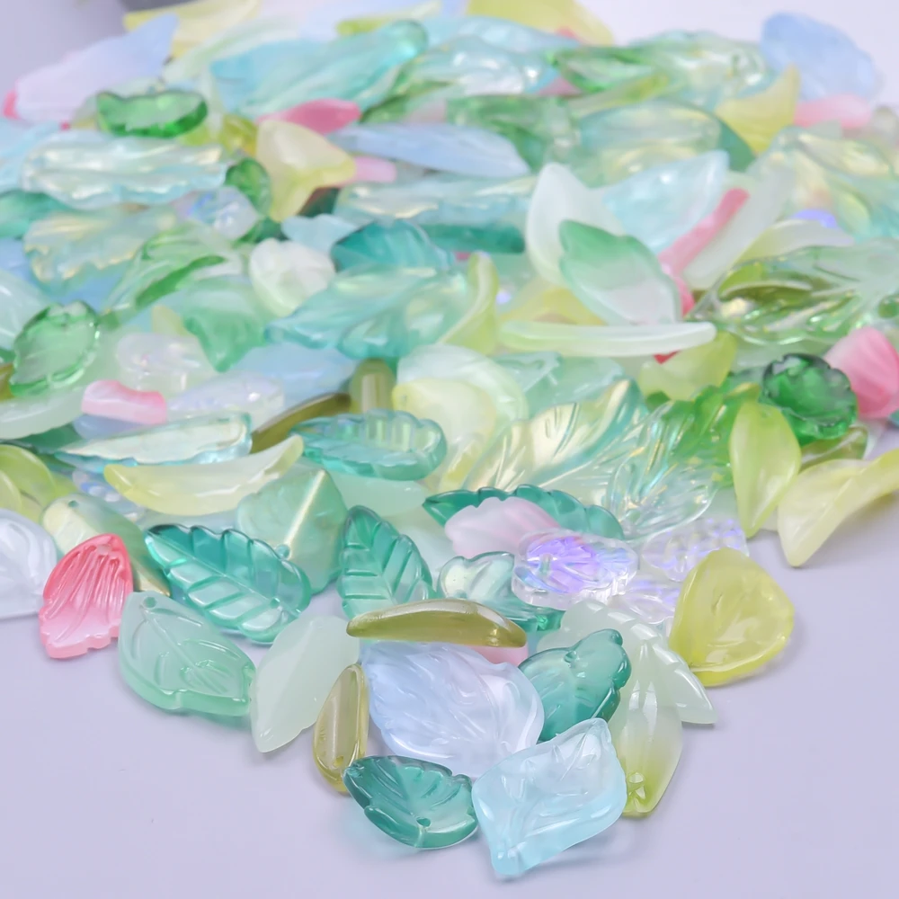 30pcs 고품질 유리 잎 구슬 잎 모양의 구슬 보석에 대 한 느슨한 스페이서 비즈 DIY 팔찌 귀걸이 액세서리 만들기
