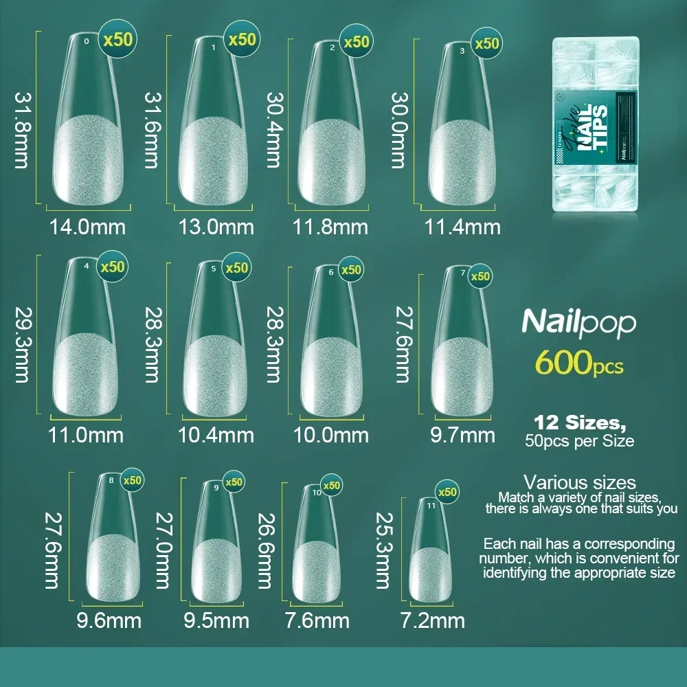 Nailpop 600PCS 소프트 젤 X 네일 팁 풀 커버 관 스틸레토 가짜 손톱 엑스트라 쇼트 아몬드 스퀘어 젤 틀린 네일 팁