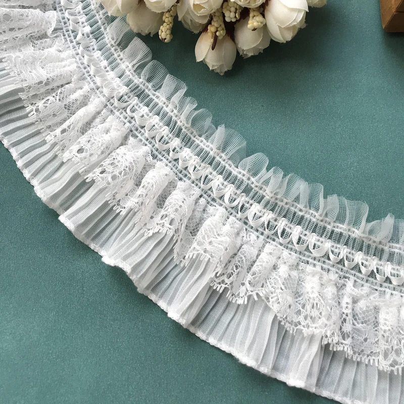 1 야드 화이트 블랙 스트레치 레이스 레이어 리본 탄성 프릴 트림 봉제 의류 DIY 공예