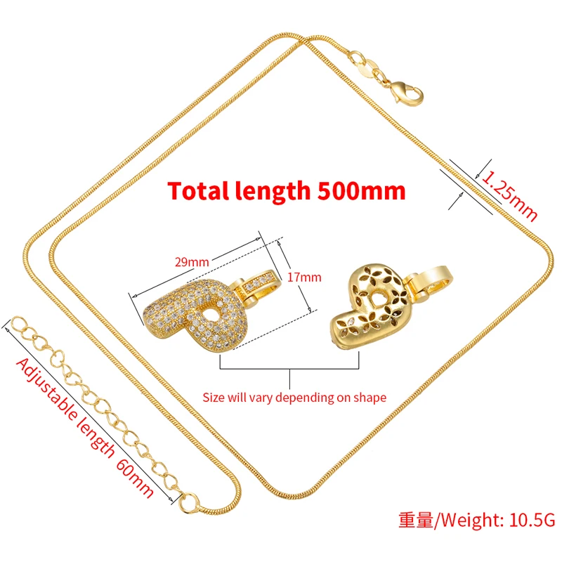 ZHUKOU 1.25x500mm 여성을위한 뚱뚱하고 사랑스러운 크리스탈 황동 실버 컬러 편지 목걸이 친구 생일 선물 모델: VL34