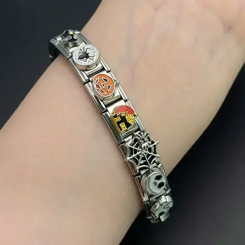 이탈리아 매력 스테인리스 스틸 팔찌 DIY 접합 모듈, 할로윈 시리즈, 맞춤형 조립 탄성, 다크 쿨, 9mm