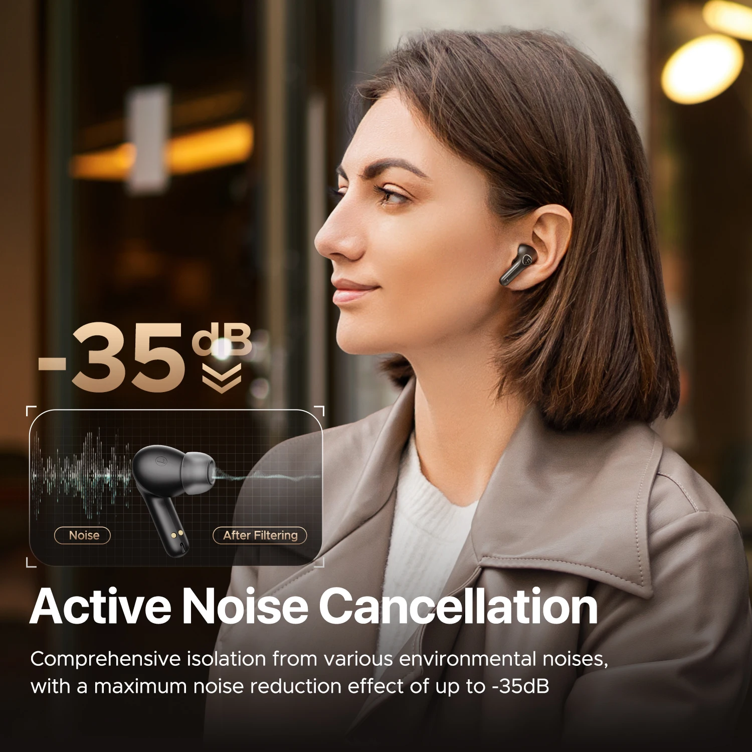 SoundPEATS T3 pro 무선 이어버드 능동형 소음 차단 Bluetooth V5.4 이어폰, 4개의 마이크, 12mm 드라이버, 다중 지점 연결