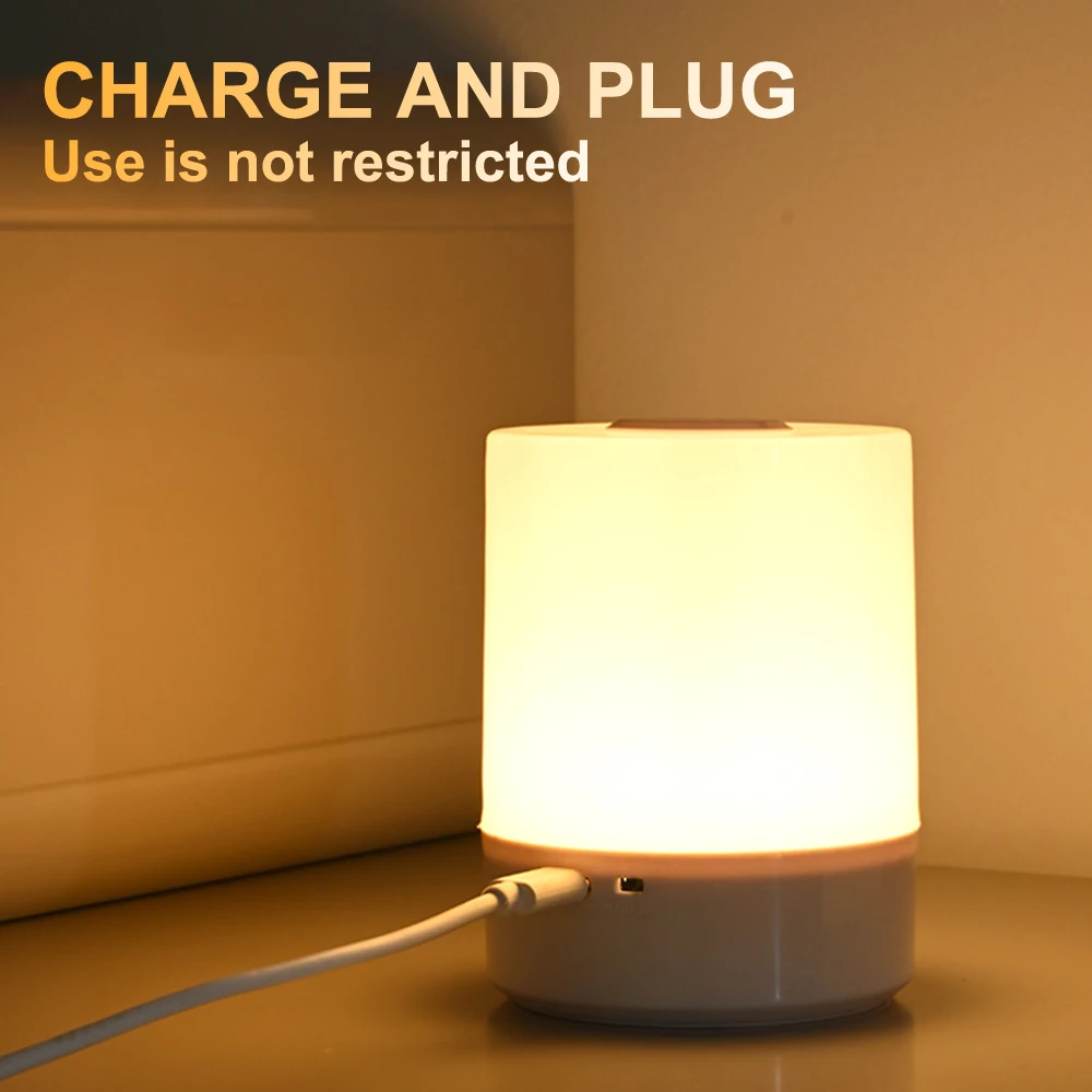 터치 야간 램프 3 가지 모드 디밍 침실 머리맡 램프 USB 충전 야간 조명 주변 조명 소프트 라이트 테이블 램프 어린이 선물