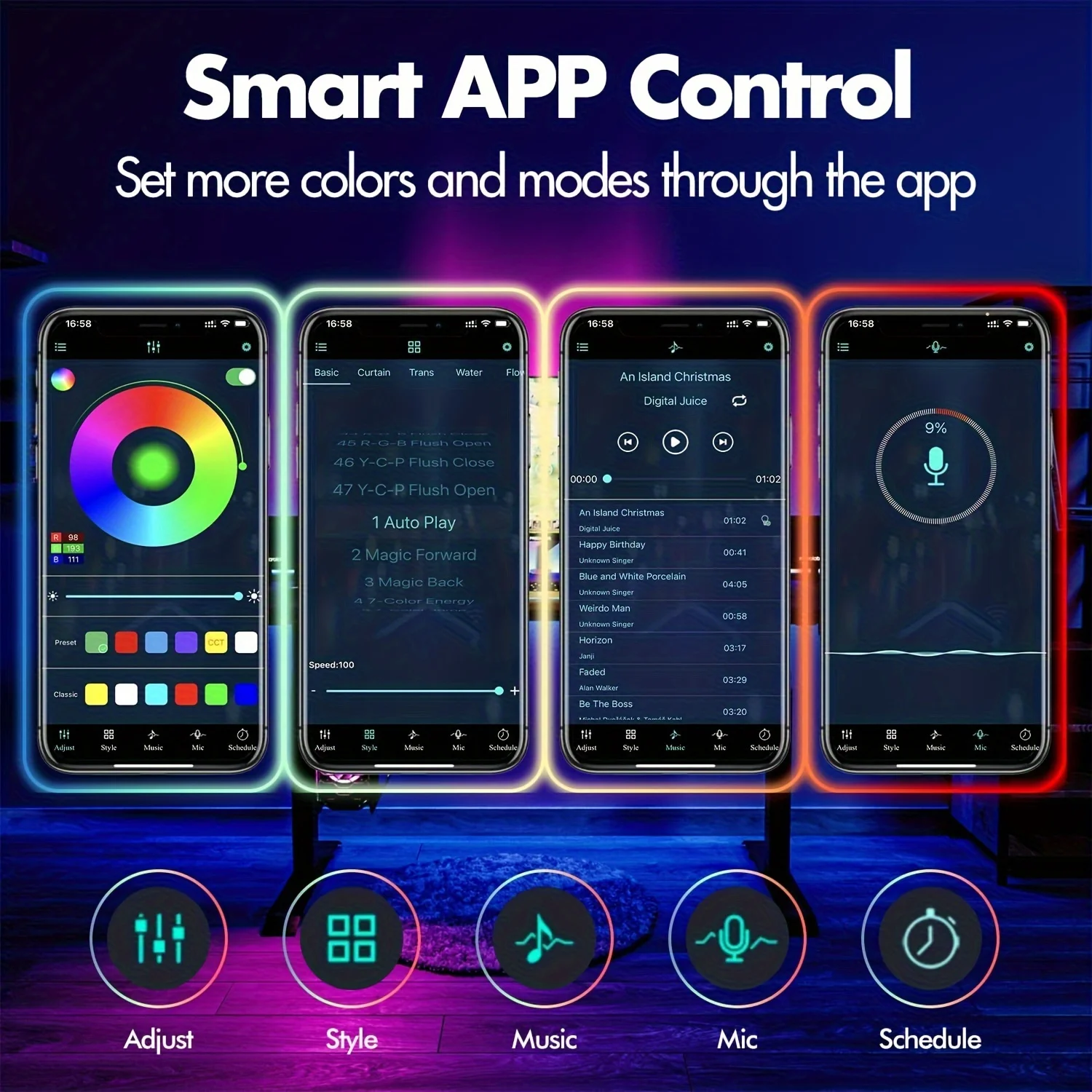 USB LED 스트립 조명 RGB 5050, 색상 변경, 블루투스 앱 제어, LED 램프 다이오드 테이프 리본, 방 장식, TV 백라이트, 1-40m