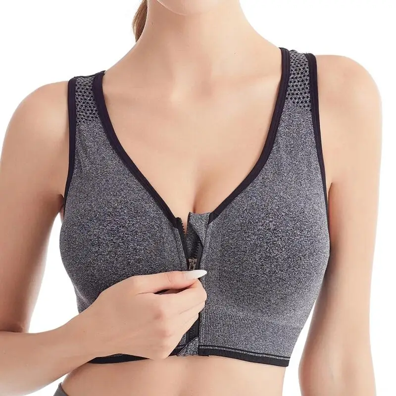 러닝 피트니스 스포츠 브래지어 앞 지퍼 여성 속옷 Underwire Bralette 통기성 원활한 브래지어없이 충격 방지