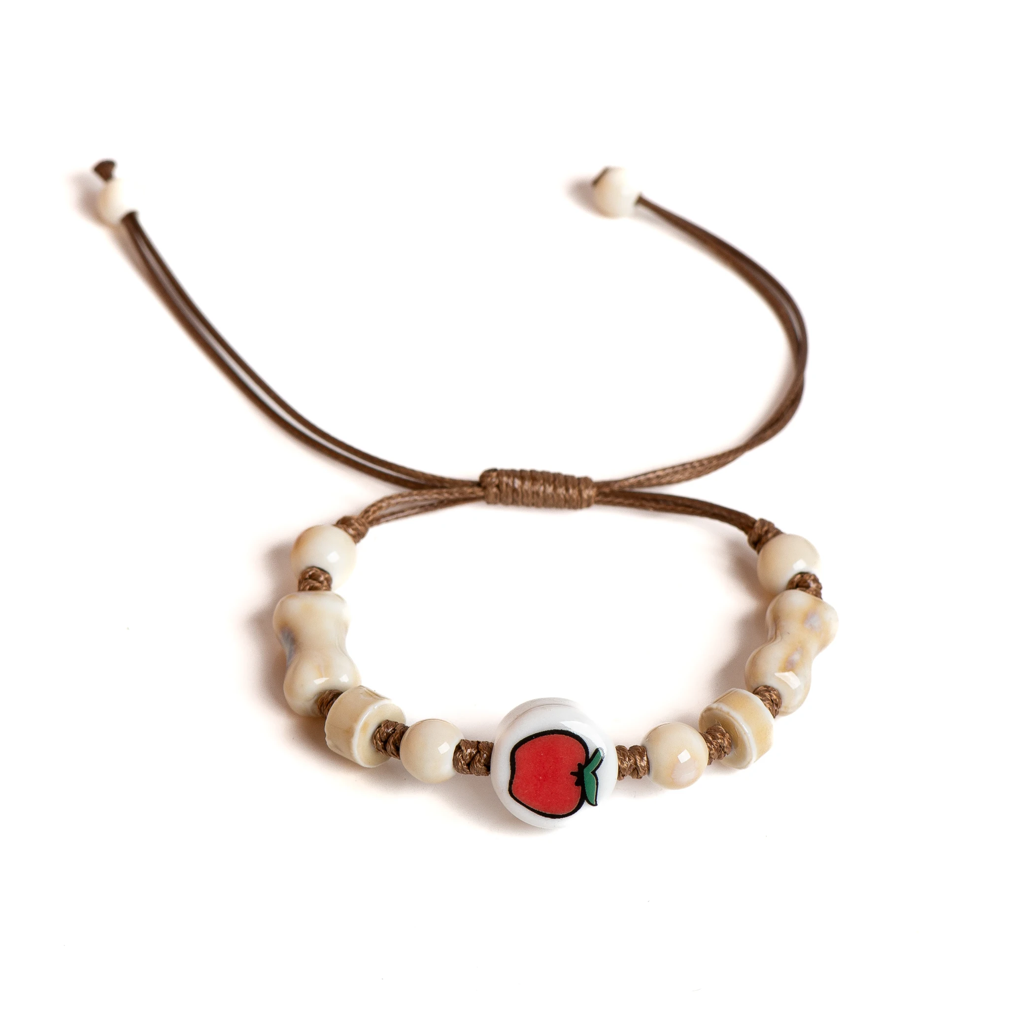 수제 애플 세라믹 팔찌 조정 가능한 짠 코드 선물을위한 귀여운 만화 스타일 쥬얼리