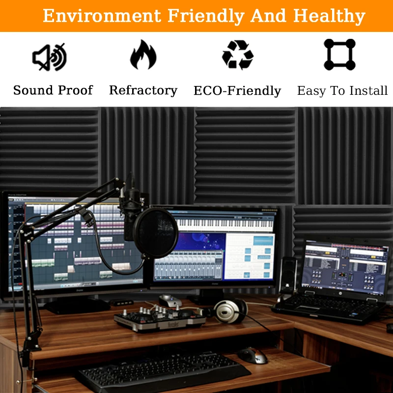 TOUO 흡음 폼 6-48 Pcs 어쿠스틱 폼 패널 벽 방음 스튜디오 음향 처리 흡음 재료