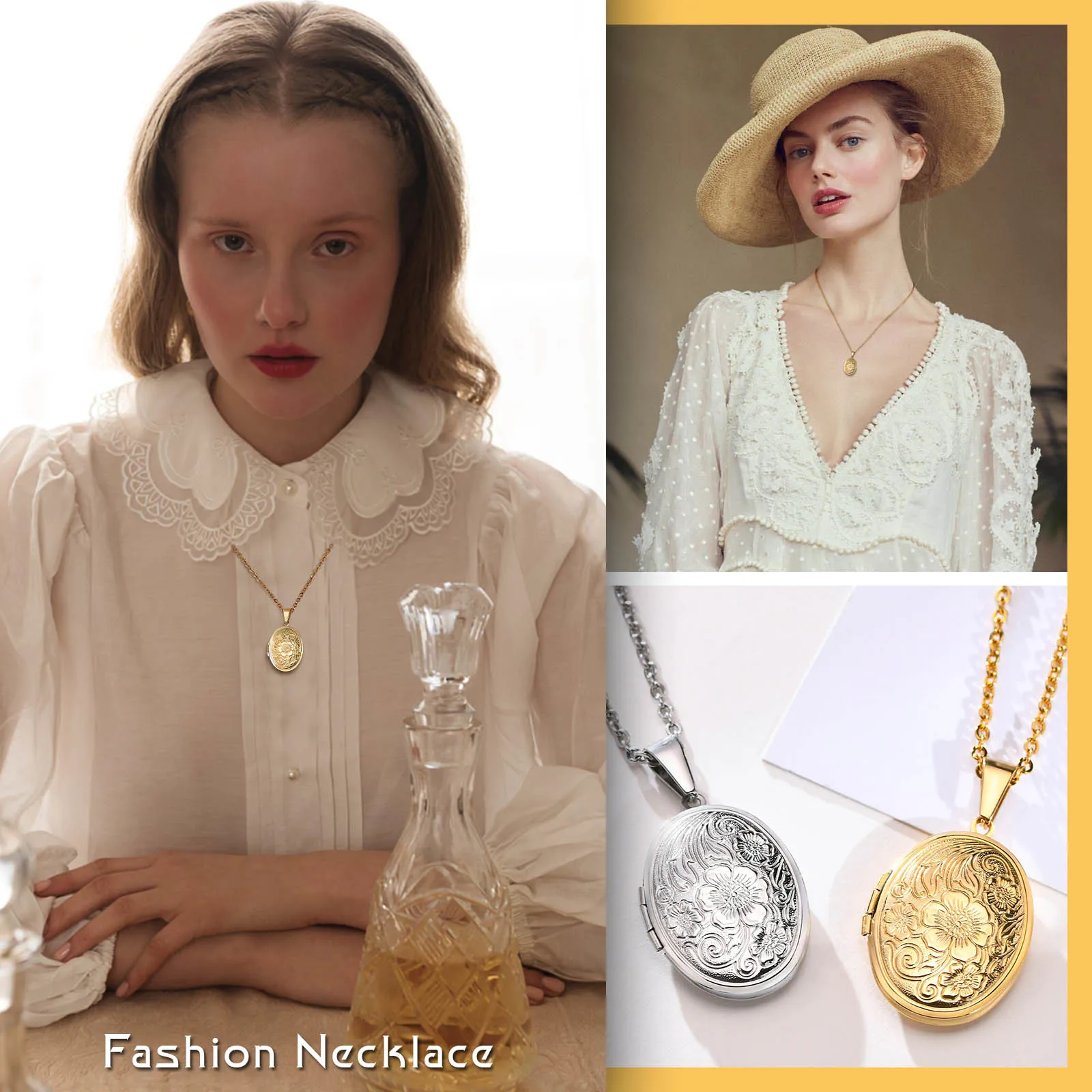 여성을위한 섬세한 꽃 타원형 하트 로켓 펜던트 목걸이, 스테인레스 스틸 사진 프레임 약속 사랑 기념품 선물