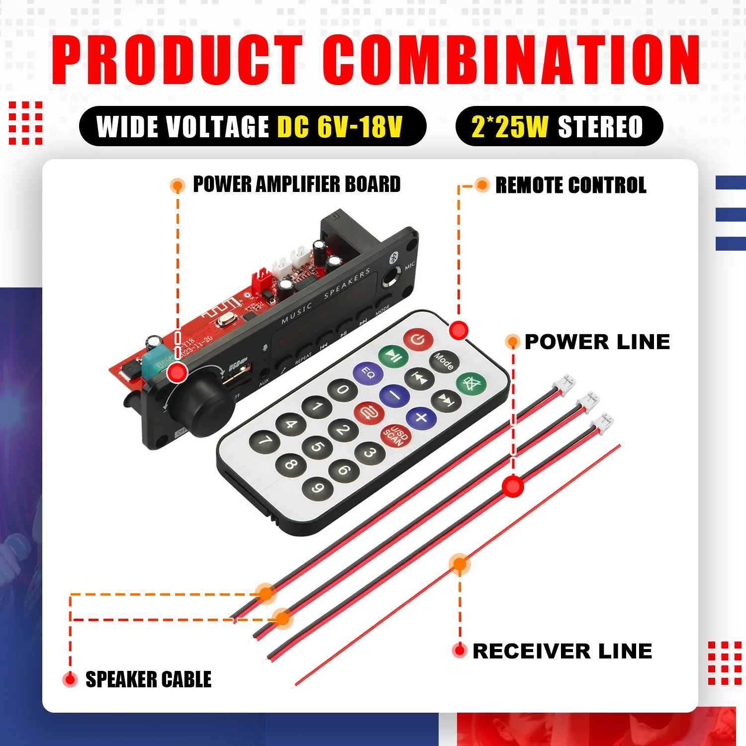 DC 12V 50W 증폭기 블루투스 5.0 MP3 플레이어 디코더 보드 FM 라디오 TF USB 3.5mm AUX 모듈 블루투스 수신기 차량용 키트 오디오