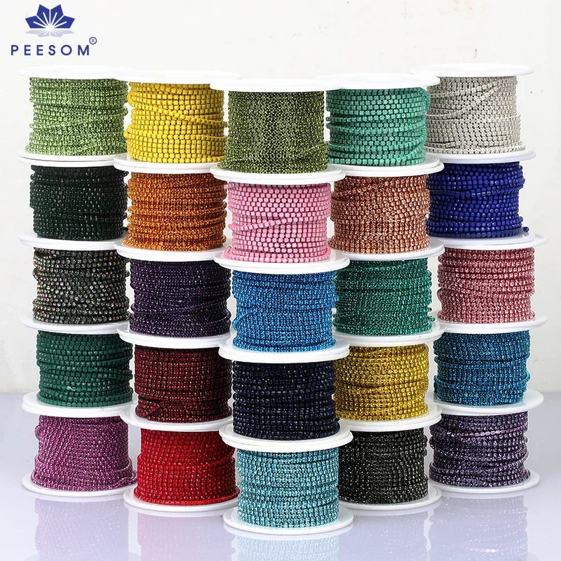 PEESOM SS6-SS12 10 야드 DIY 용 라인 석 밴딩에 유리 크리스탈 컵 체인 Gule에 다채로운 라인 석 조밀 한 체인 트림 바느질 title=PEESOM SS6-SS12 10 야드 DIY 용 라인 석 밴딩에 유리 크리스탈 컵 체인 Gule에 다채로운 라인 석 조밀 한 체인 트림 바느질