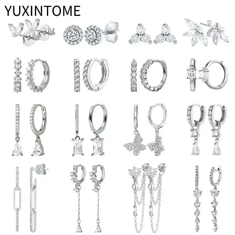 925 스털링 실버 귀 바늘 패션 후프 귀걸이 화이트 크리스탈 럭셔리 여성 실버 귀걸이 웨딩 여성 보석 선물 title=925 스털링 실버 귀 바늘 패션 후프 귀걸이 화이트 크리스탈 럭셔리 여성 실버 귀걸이 웨딩 여성 보석 선물