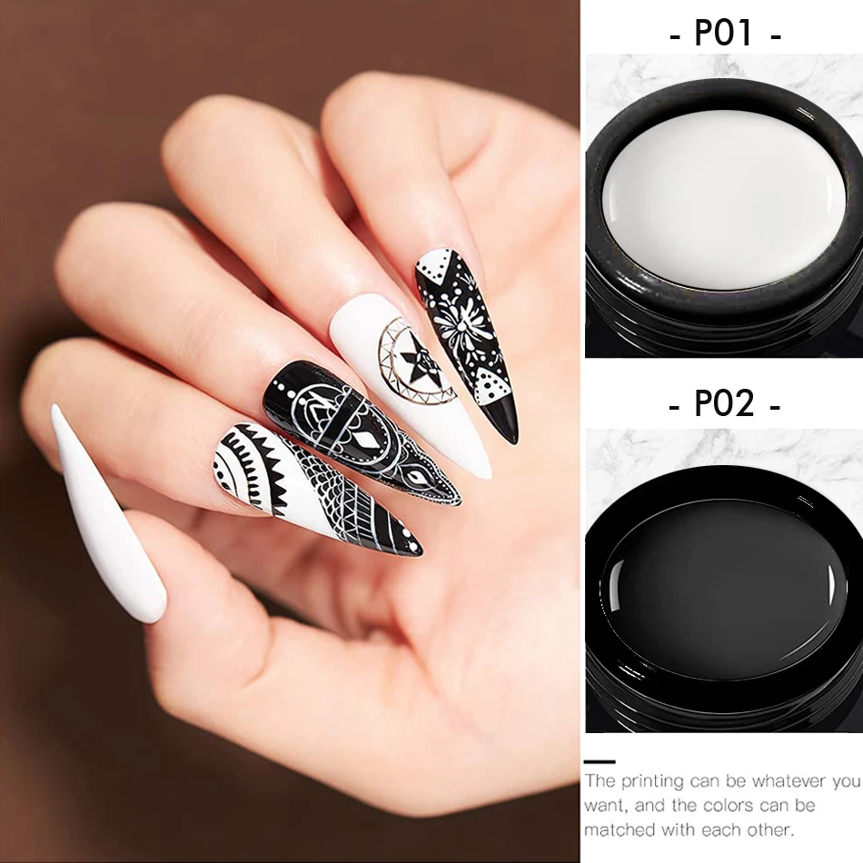 CHUNSHU 5ML 블랙 화이트 네일 페인팅 젤 반고체 UV LED 4 in 1 네일 아트 드로잉 젤 전문 스탬핑 젤 오래 지속되는