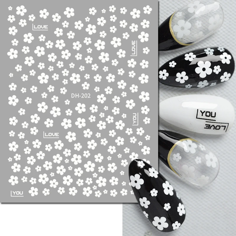 3d 네일 아트 스티커 봄 여름 흰색 데이지 꽃 꽃 잎 과일 데칼 손톱 장식 매니큐어 살롱 뷰티
