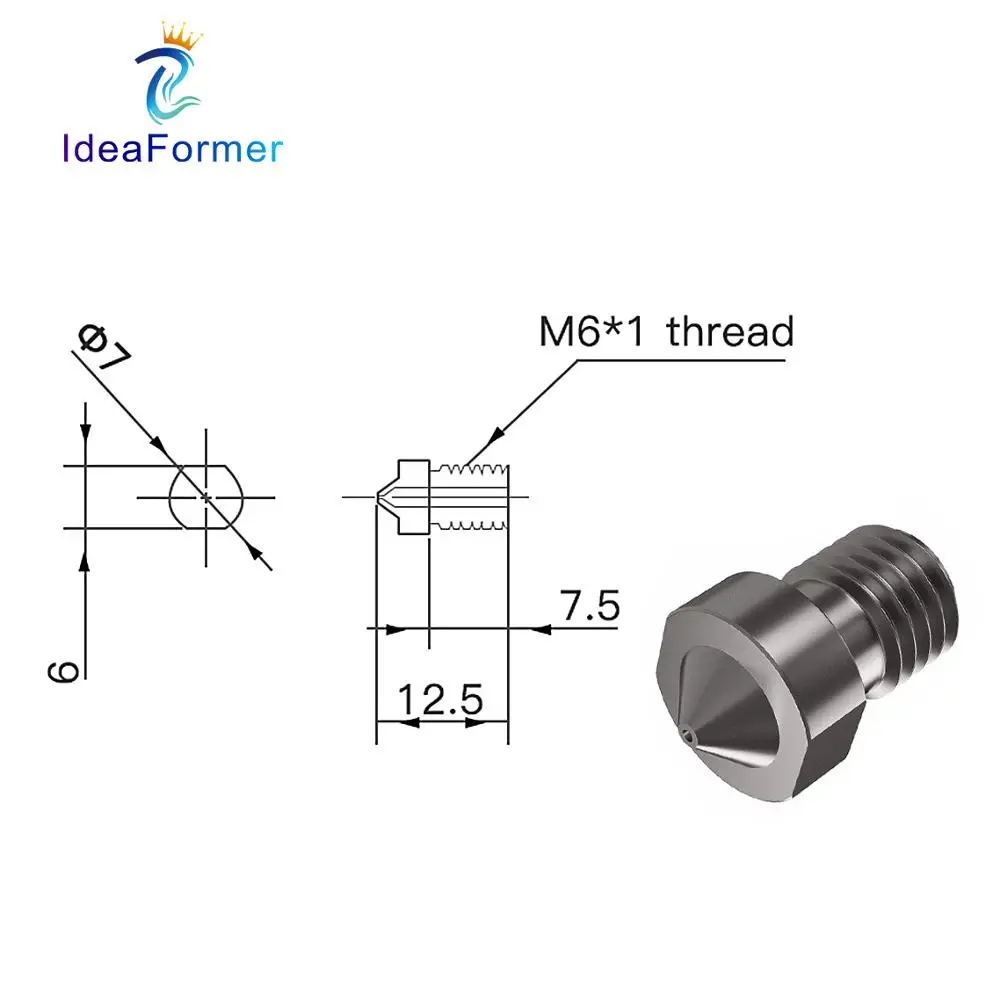 V6 노즐 경화 강철 0.2/0.4/0.6/0.8/1mm 1.75mm 필라멘트 M6 3D 프린터 노즐 Ender 3 Hotend Titan Extruder Prusa i3 MK3