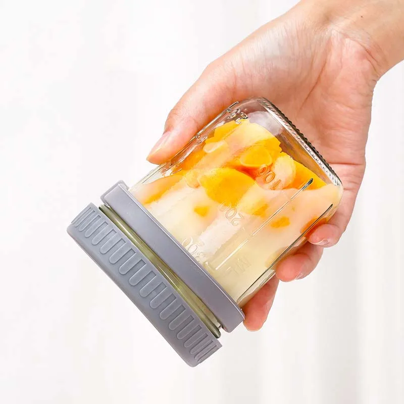 뚜껑과 숟가락이있는 밤새 귀리 용기 휴대용 아침 식사 오트밀 시리얼 너트 요구르트 컵 300ML 과일 샐러드 식품 보관 상자