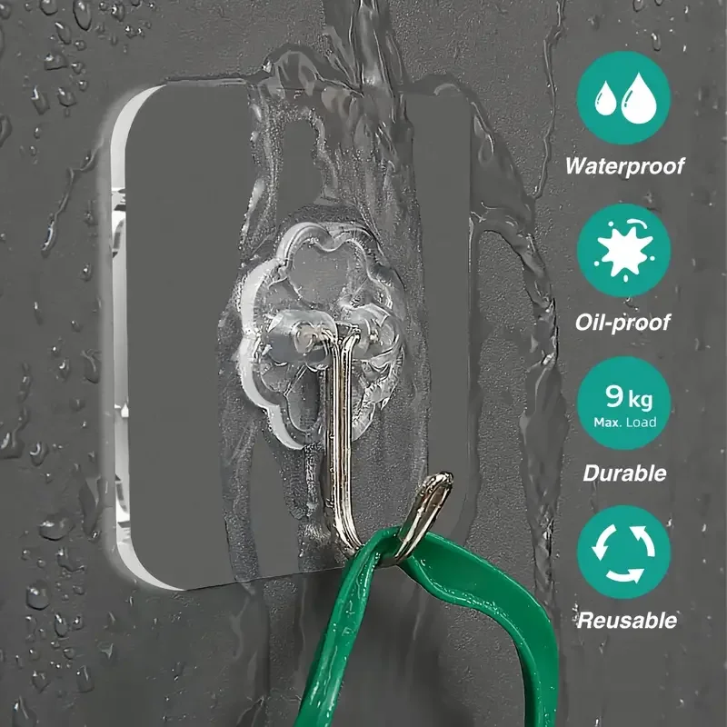 투명 자기 접착제 벽 후크 헤비 듀티 다목적 벽 후크 키 홀더 수건 홀더 주방 욕실 액세서리