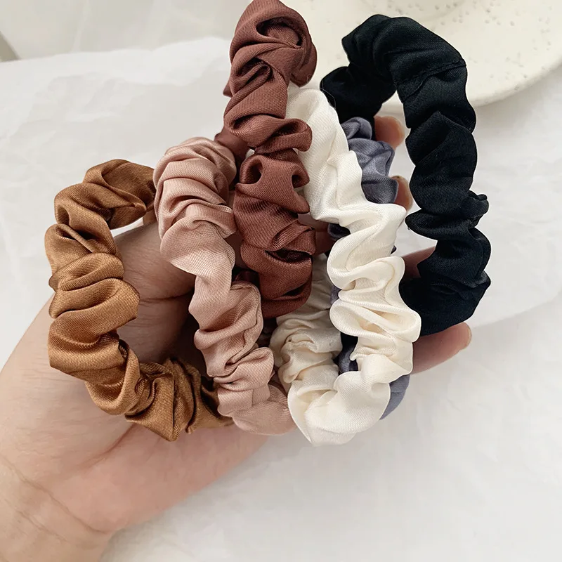 6 개/대 여자 패션 실크 새틴 Scrunchies 솔리드 컬러 헤어 로프 포니 테일 홀더 탄성 헤어 밴드 헤어 넥타이 헤어 액세서리