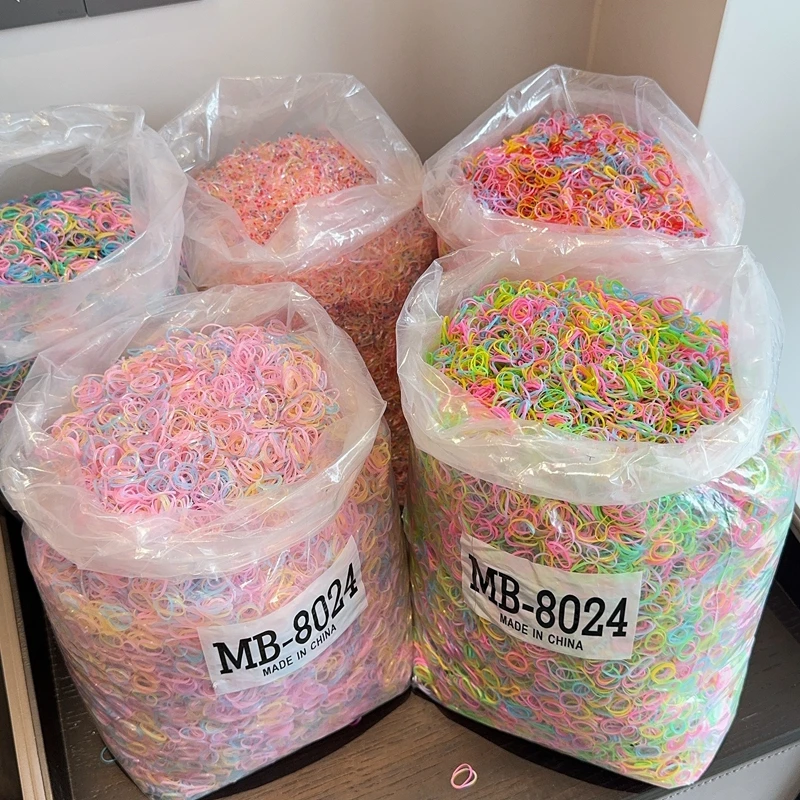 500 개/가방 소녀 다채로운 일회용 고무 밴드 헤어 넥타이 머리띠 어린이 포니 테일 홀더 밴드 어린이 헤어 액세서리