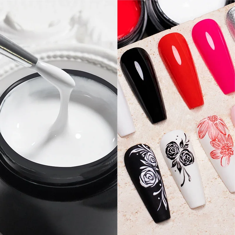 BOZLIN 5ml 4 In 1 닦아내지 않는 페인팅 젤 바니시 블랙 화이트 컬러 페인팅 라이너 네일 아트 글리터 UV 젤 탑 코트 매니큐어 폴란드어