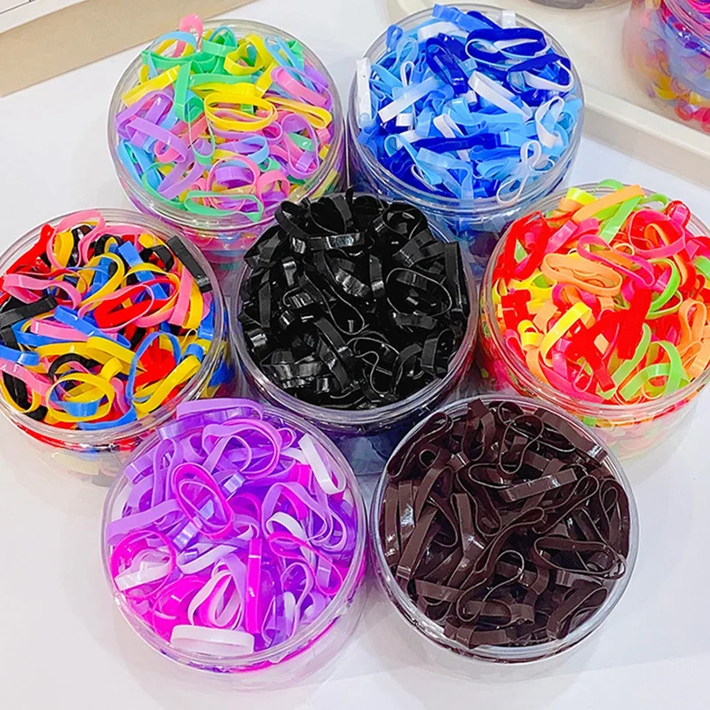 500PCS 여자를위한 업그레이드 된 두꺼운 탄성 헤어 밴드 여자 내구성 헤어 타이 고무 밴드 헤어 액세서리를 깨기 쉽지 않음