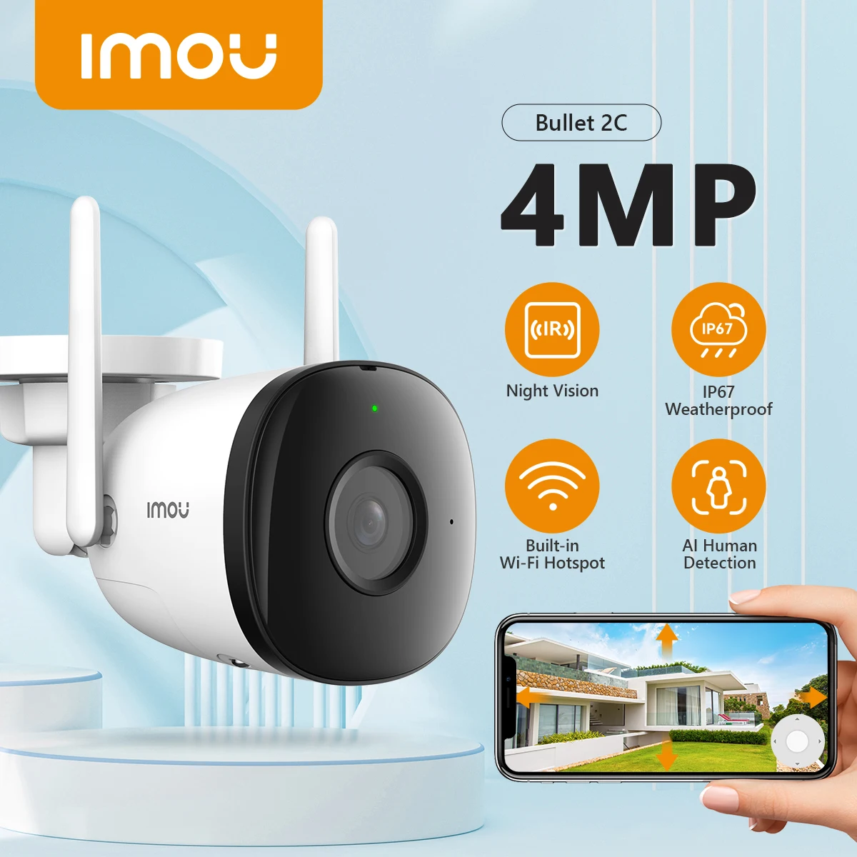 IMOU 야외 총알 2C 4MP Wifi 카메라 비바람에 견디는 AI 인간 감지 야외 감시 ip 카메라 title=IMOU 야외 총알 2C 4MP Wifi 카메라 비바람에 견디는 AI 인간 감지 야외 감시 ip 카메라