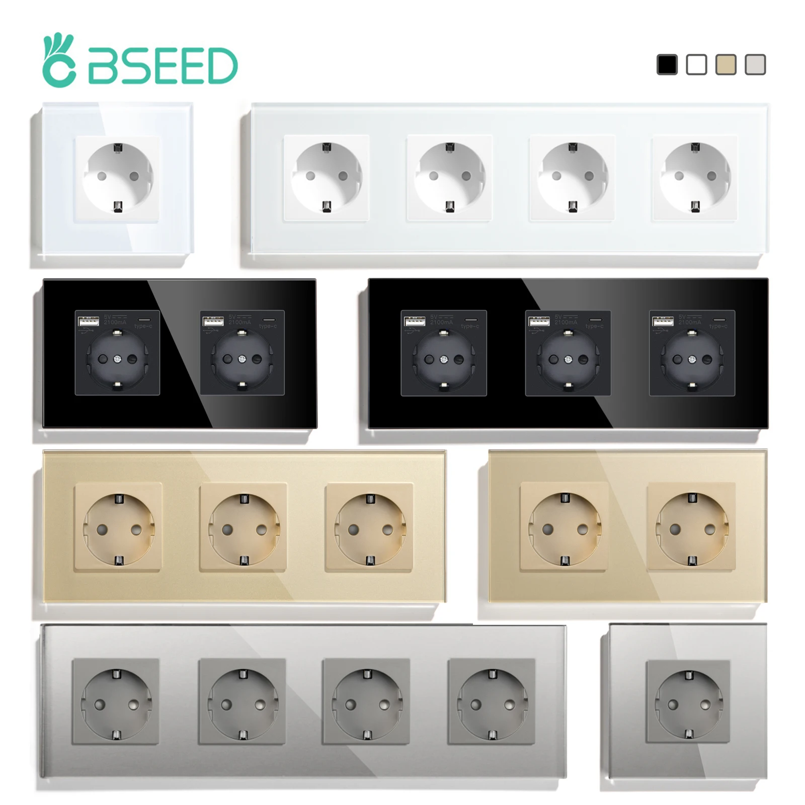 BSEED EU 표준 벽 전기 소켓, C타입 콘센트, 벽 전원 소켓, USB 충전 포트, 유리 패널, 어린이 보호, 16A title=BSEED EU 표준 벽 전기 소켓, C타입 콘센트, 벽 전원 소켓, USB 충전 포트, 유리 패널, 어린이 보호, 16A