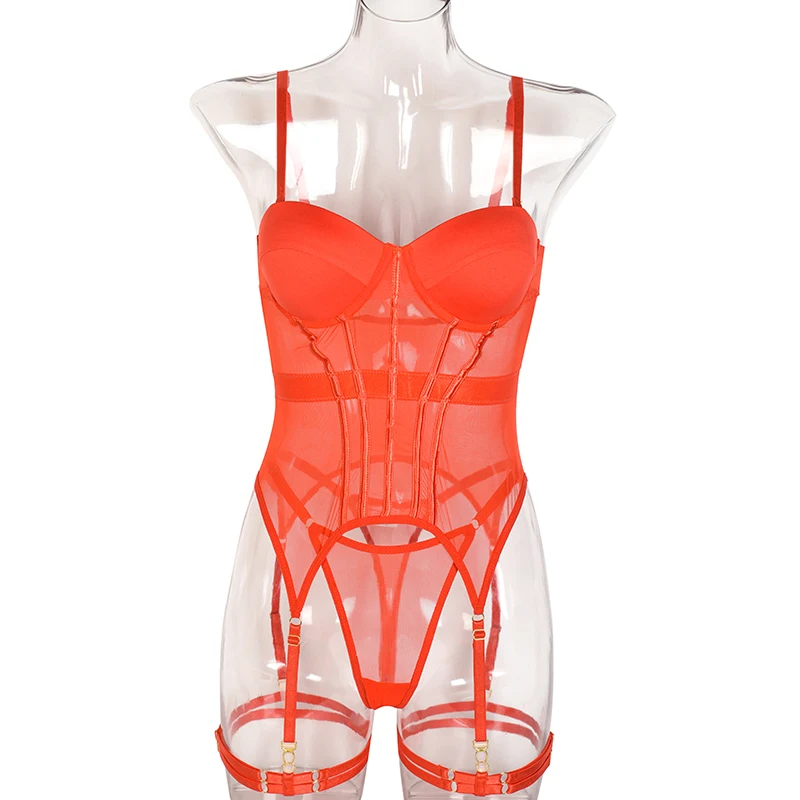 MUZISKAT 메쉬 란제리 럭셔리 브랜드 바디 슈트 여성용 백 레스 탑 3 피스 란제리 세트 여성용 Garter Sexydresses