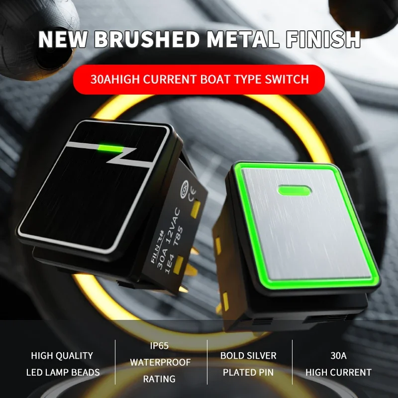 FILN 헤비 듀티 4 핀 DPST IP67 밀폐 방수 T85 자동 보트 마린 토글 로커 스위치, LED 포함, 30A, 250V, 12V, 220V, 30x22