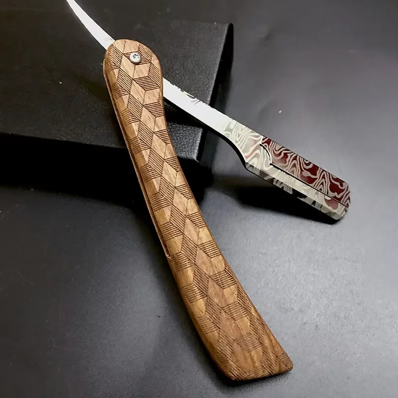 탠 우드 핸들 블레이드 면도기 전문 이발사 면도기 눈썹 면도기 남성용 교체 블레이드 면도기 남성용 선물