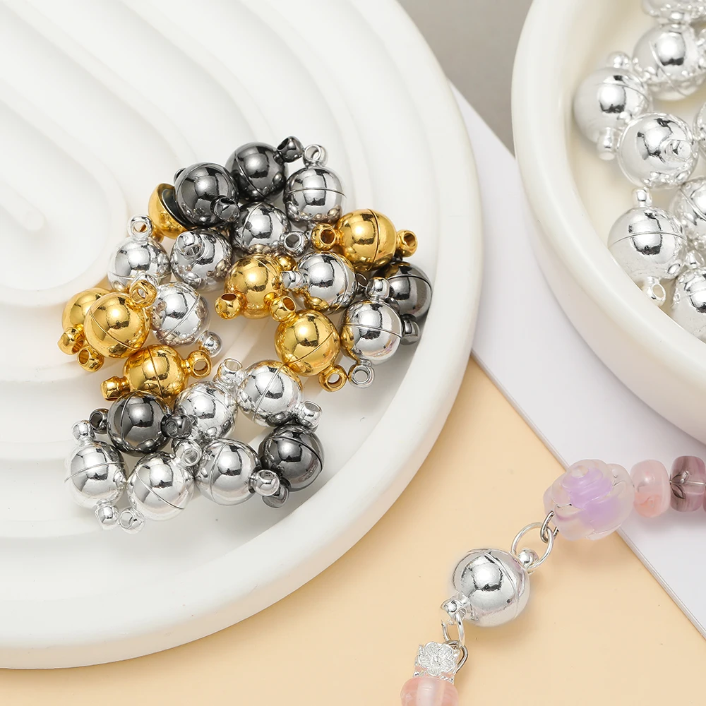 10 짝/몫 6/8/10mm 라운드 마그네틱 커넥터 Clasps 자석 매력 DIY 쥬얼리에 대 한 엔드 캡 커플 팔찌 목걸이 만들기