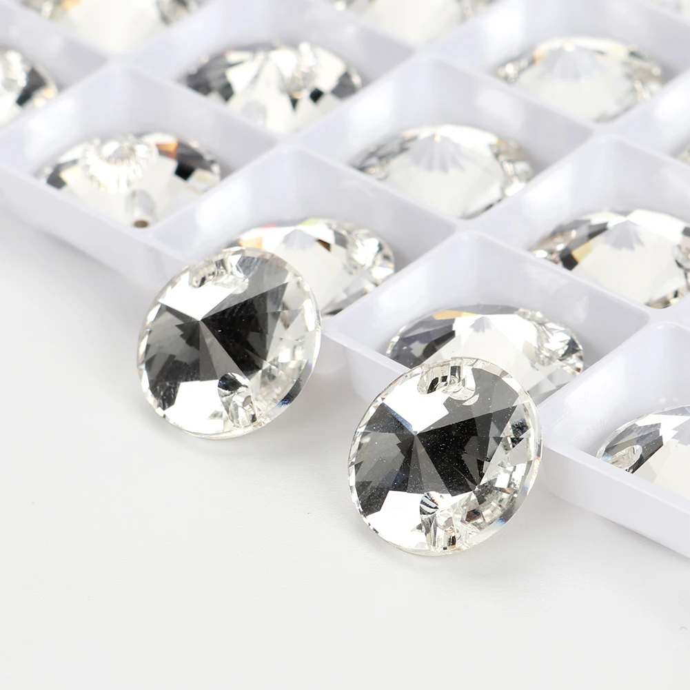 YHB 최고 품질의 유리 크리스탈 모양 Rivoli 바느질 돌 플랫 백 의류 의류 가방에 대한 라인 석에 바느질