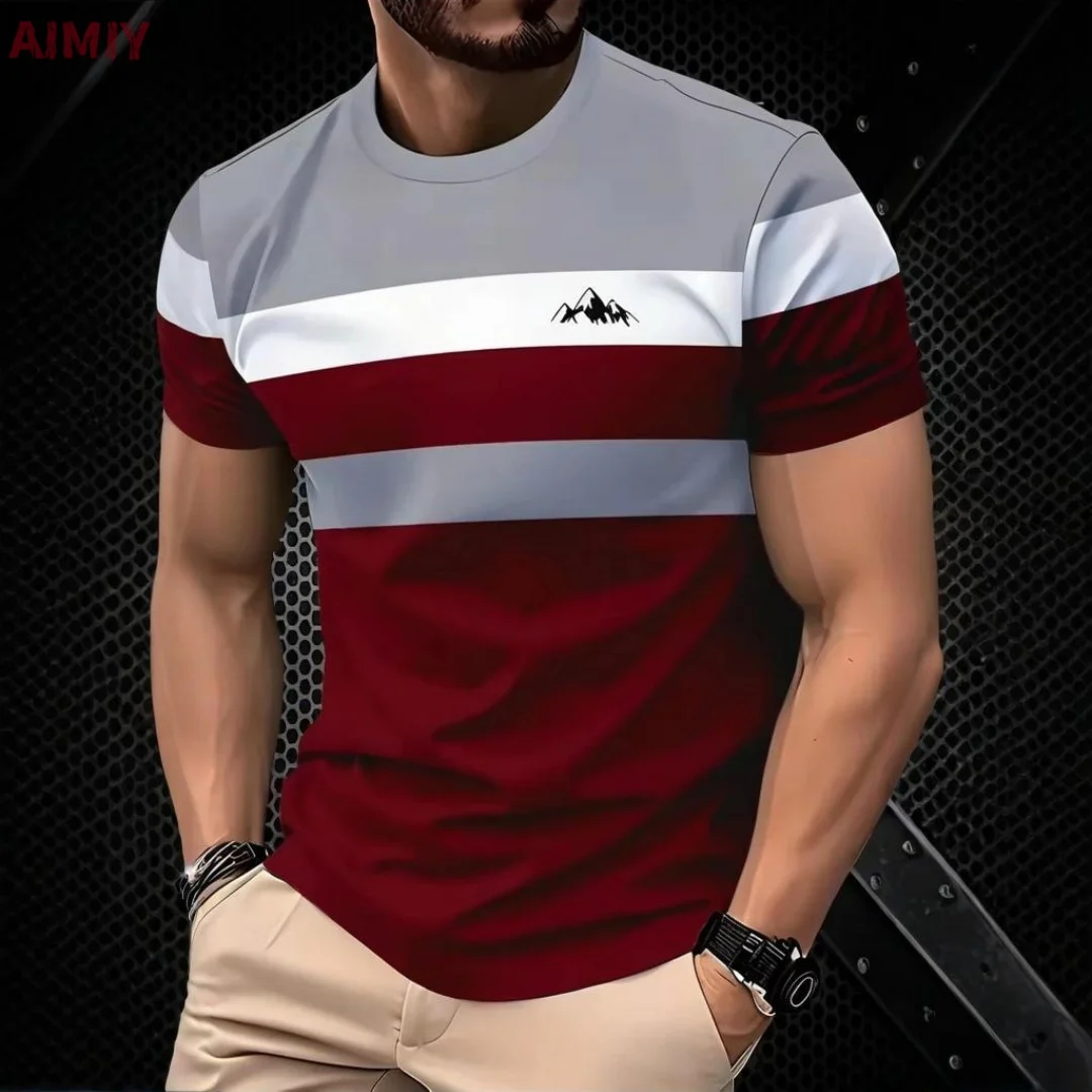 남성용 오버 사이즈 티셔츠 여름 야외 캐주얼 라운드 넥 반팔 탑 스트라이프 프린트 스타일 오버 사이즈 루즈 남성 의류