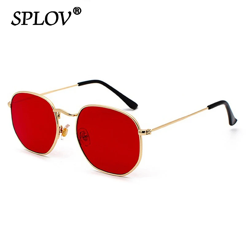 육각형 남성 여성 선글라스 사각형 다각형 태양 안경 브랜드 디자이너 Retro Shades Metal Frame Eyewear TOP UV400 de sol hombre