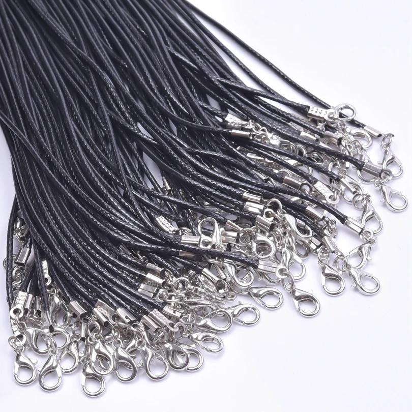 10/20/30pcs 여성을위한 DIY 50cm 가죽 로프 체인 목걸이 남성 액세서리 블랙 컬러 땋은 조절 왁스 코드 랍스터 걸쇠