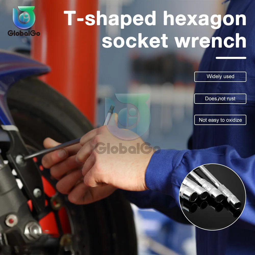 T 자형 수공구 육각 소켓 렌치 7mm 8mm 9mm 10mm 12mm 13mm 15mm 17mm 미터법 T 핸들 렌치 확장 T-소켓 렌치