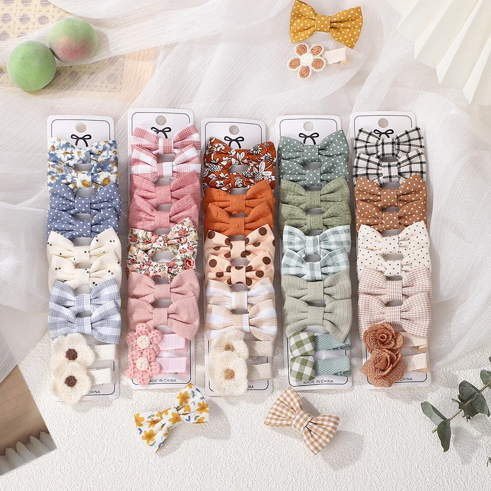 레인보우 활 10 개/대 수제 패브릭 인쇄 자용 부티크 미니 앞머리 활 헤어 클립 인 데이지 헤어 그립 2025 봄 스타일