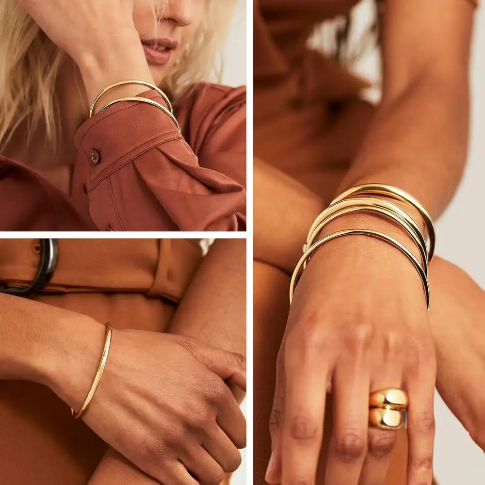 여성을위한 유행 스테인레스 스틸 팔찌 라운드 미니멀리스트 우아한 골드 컬러 팔찌 럭셔리 액세서리 인기 보석
