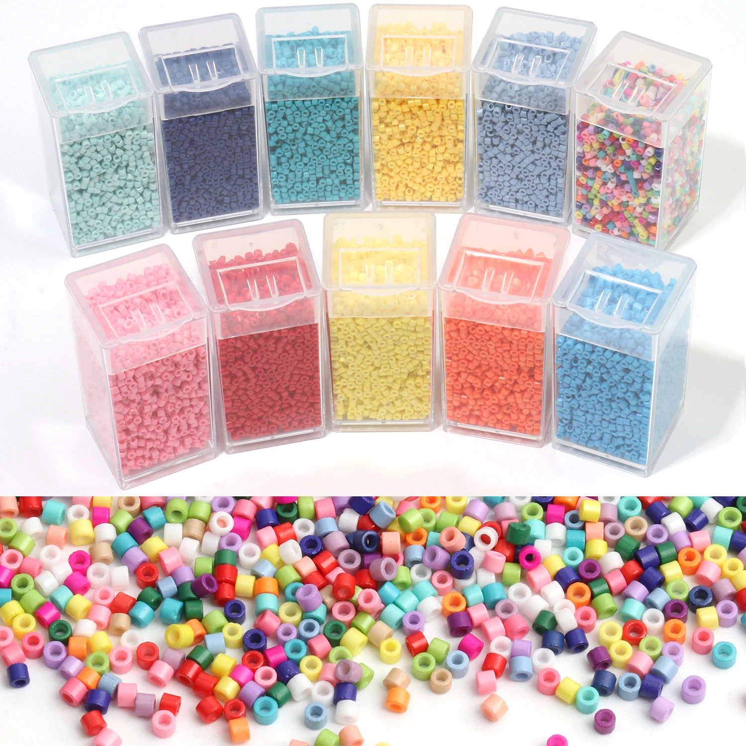 체코 유리 시드 비즈 튜브 모양 박스 비즈 액세서리, 쥬얼리 제작 DIY 팔찌 재료 공급 업체, 1 박스, 도매, 2mm