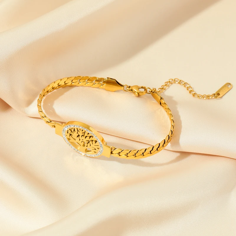 GANEMLY 316L 스테인레스 스틸 생명의 나무 여성을위한 팔찌 패션 18K 골드 도금 손목 체인 방수 보석 레이디 선물